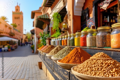 Vibrant Spices in Moroccan Market photo