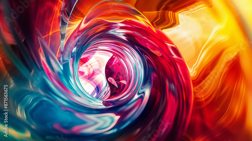 Create a vibrant and captivating abstract background with a fisheye lens at noon, using bold colors and dynamic shapes to evoke energy and creativity in a surreal and modern style. Generative AI