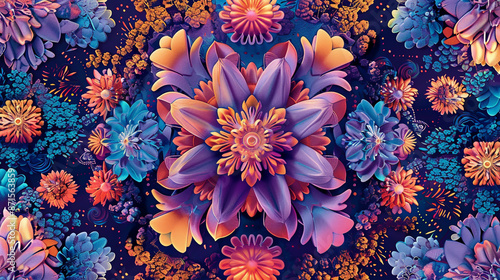 Design a mesmerizing pattern with a macro lens at twilight, featuring intricate details and harmonious color combinations in a seamless and symmetrical style. Generative AI