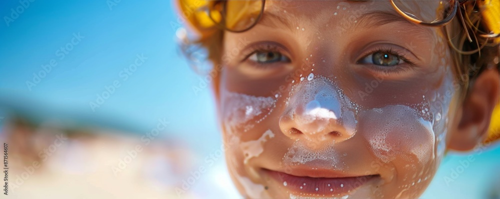 Close-up of a child's face covered in sunscreen. Close-up of a child's face covered in sunscreen.