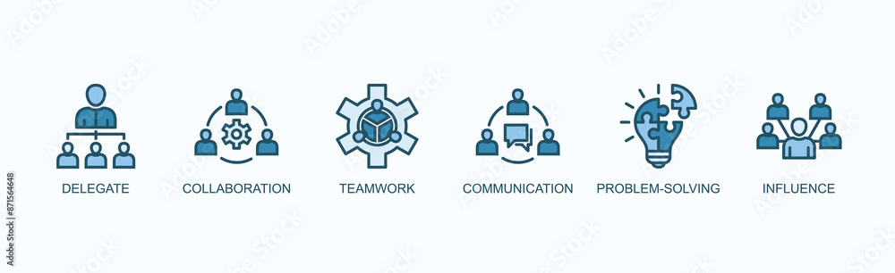 Team Leadership Banner Web Icon Vector Illustration Concept With Delegate, Collaboration, Teamwork, Communication, Problem Solving, Influence