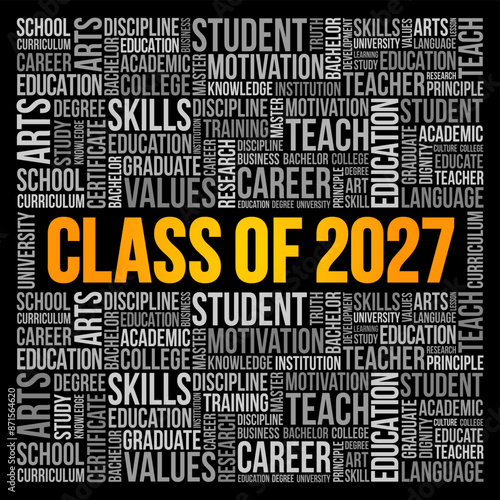 Class of 2027 - the group of students who graduated from high school or college in the year 2027, word cloud concept background