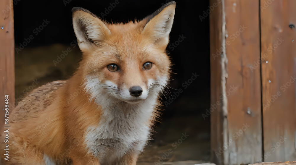 Obraz premium a fox that is looking out of a door