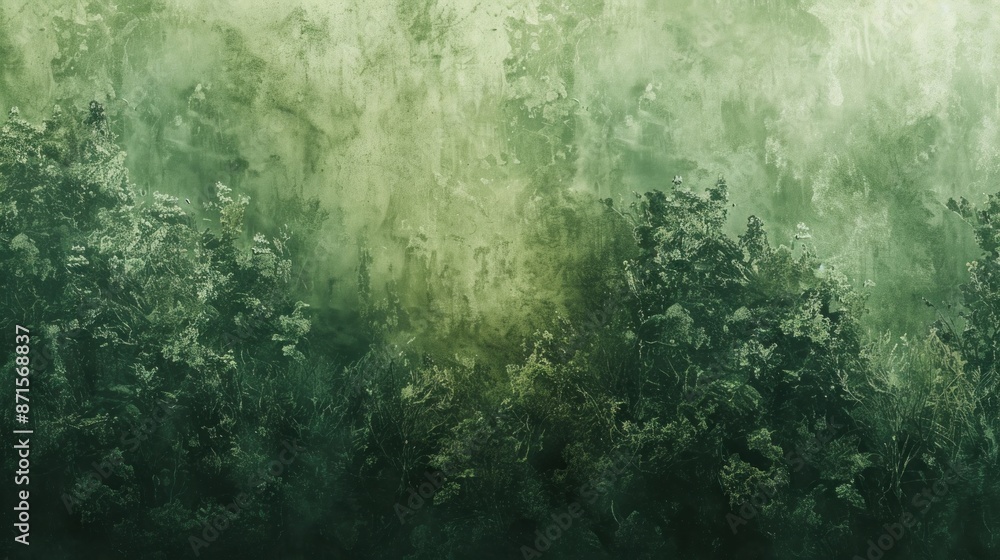Obraz premium A green background with trees and a wall