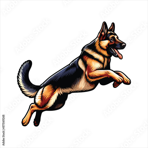 German Shepherd Color Peeking Dogs. Color image of a dogs head isolated on a white background. Dog portrait, Vector illustration