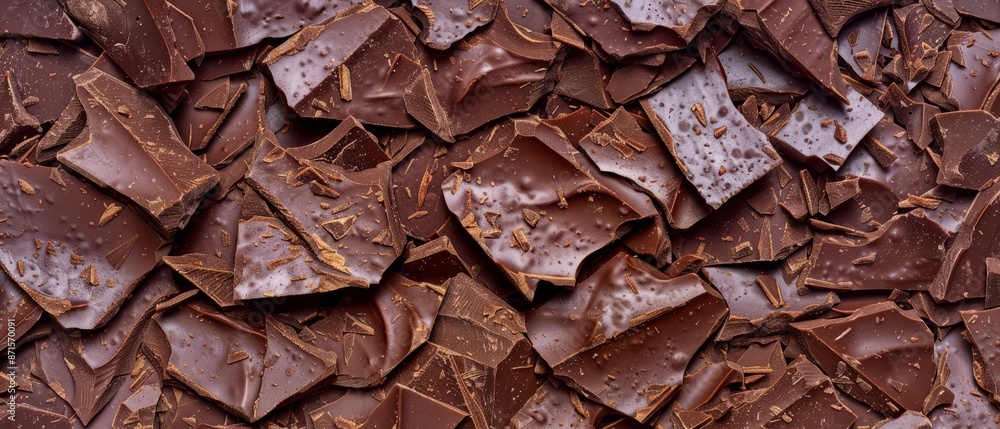 Panoramic close-up, high detail scan of chocolate pieces material, Generative AI Panoramic close-up, high detail scan of chocolate pieces material, Generative AI