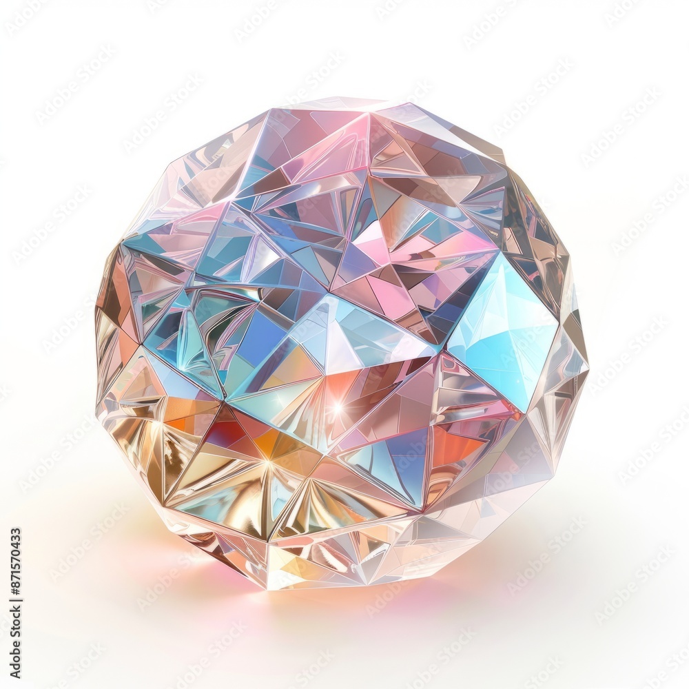 3D Render of a glowing diamond-like crystal sphere, on isolated white background, Generative AI 3D Render of a glowing diamond-like crystal sphere, on isolated white background, Generative AI