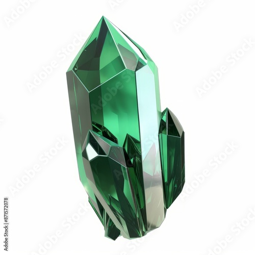 3D Render of a mysterious emerald crystal shard, on isolated white background, Generative AI