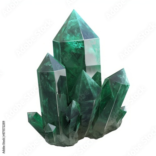 3D Render of a mysterious emerald crystal shard, on isolated white background, Generative AI