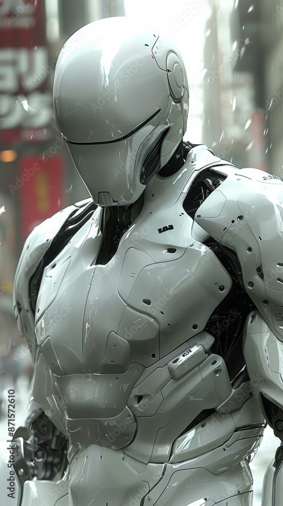 Futuristic robot soldier in white armor. AI. Futuristic robot soldier in white armor. AI.