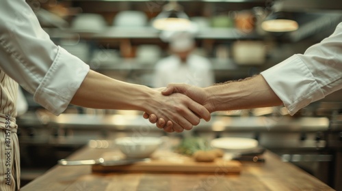 Wallpaper Mural Chefs Shaking Hands in Professional Kitchen Torontodigital.ca