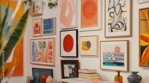 Wallpaper Mural A gallery wall adorned with eclectic frames showcasing abstract artwork. Torontodigital.ca