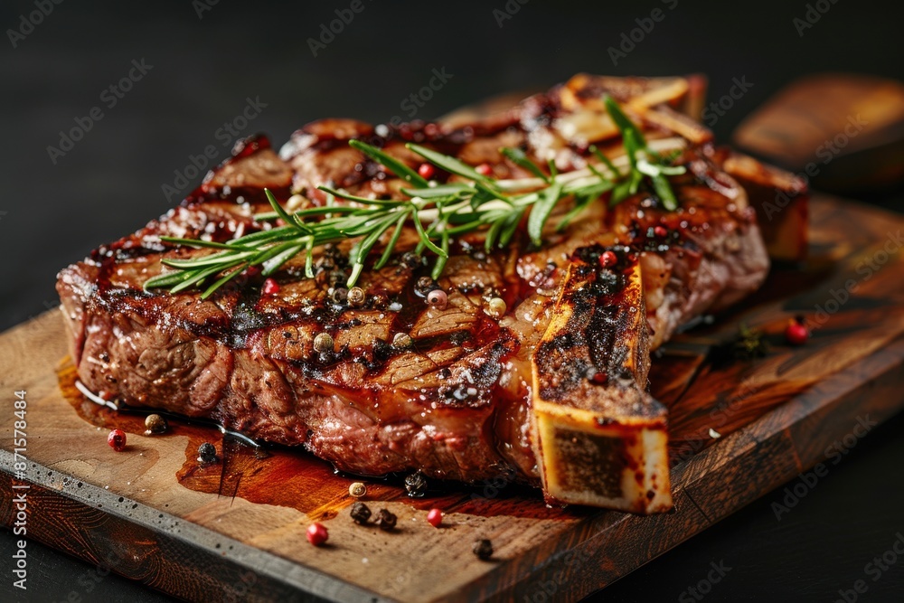 A steak with herbs and tomatoes on a plate A steak with herbs and tomatoes on a plate