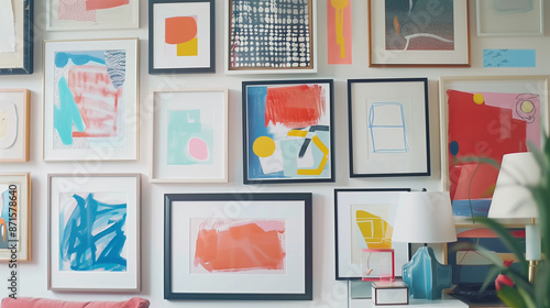 Wallpaper Mural A gallery wall filled with an array of eclectic frames, each showcasing a unique abstract art piece. Torontodigital.ca