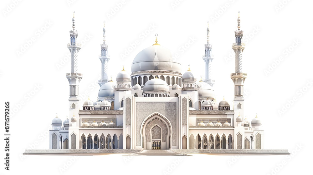 Obraz premium Illustration of a magnificent mosque building isolated on white background