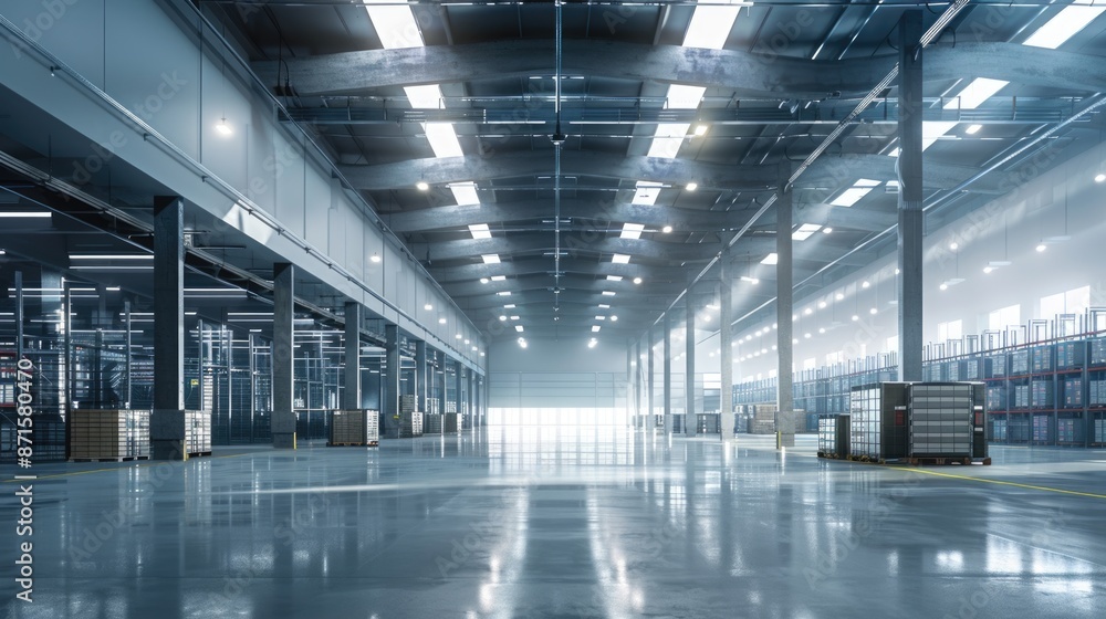 Fototapeta premium Eco-Friendly Distribution Center of the Future: Sustainable Automation and AI Logistics