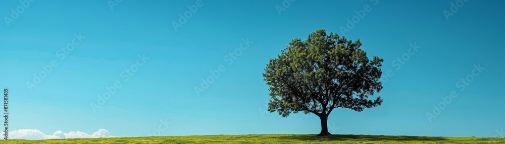 A solitary tree stands tall on a grassy hill under a clear blue sky. This scenic landscape conveys tranquility and the beauty of nature. A solitary tree stands tall on a grassy hill under a clear blue sky. This scenic landscape conveys tranquility and the beauty of nature.