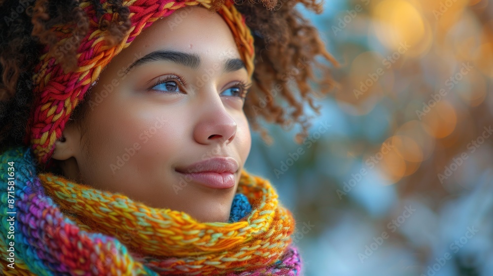 Non-binary individual wearing a rainbow scarf, with a confident and joyful expression Non-binary individual wearing a rainbow scarf, with a confident and joyful expression