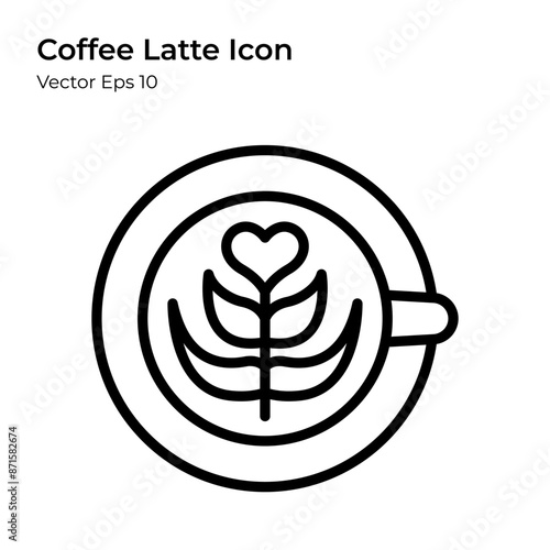 Coffee with Latte Art Icon in Line Style. Coffee with Latte Art Line Illustration.