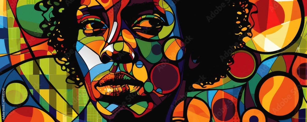 A colorful painting of a man's face with a black nose. Free copy space for text. A colorful painting of a man's face with a black nose. Free copy space for text.