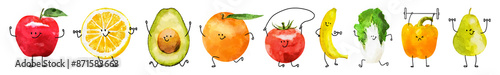 Watercolor of fruits and vegetables png cut out element set