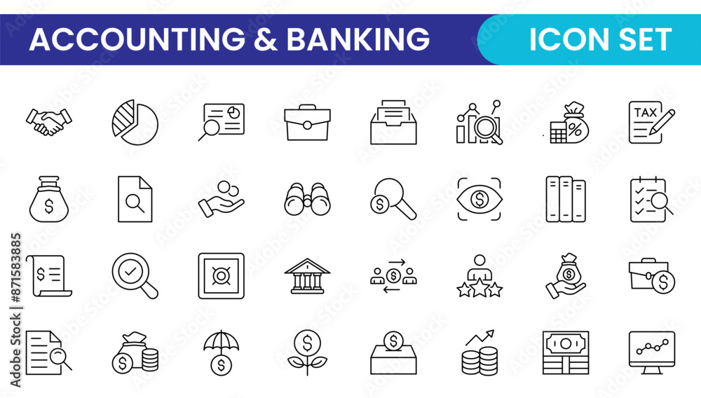 Set of line icons related to accounting, audit, and taxes. Outline icon collection. Business symbols.Income set. Containing money, tax, earnings, payment, paycheck, work, pension, and wages icons. Set of line icons related to accounting, audit, and taxes. Outline icon collection. Business symbols.Income set. Containing money, tax, earnings, payment, paycheck, work, pension, and wages icons.