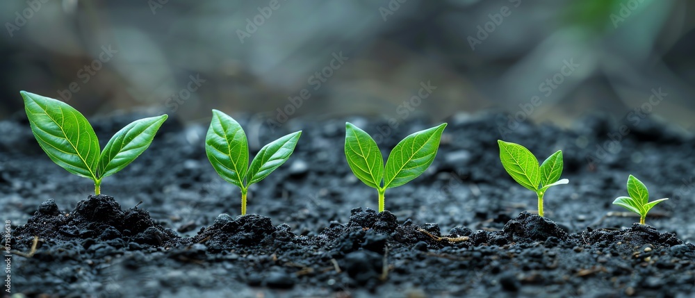 Closeup of young green plants growing in fertile soil. Closeup of young green plants growing in fertile soil.