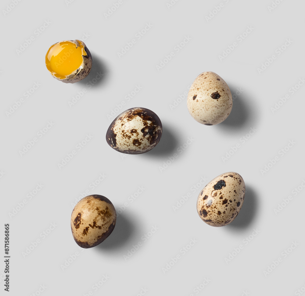 Fresh quail eggs on a white surface Fresh quail eggs on a white surface