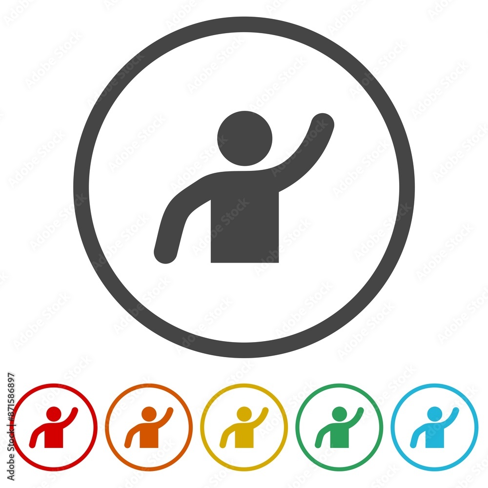 People greeting with hand up icon. Set icons in color circle buttons People greeting with hand up icon. Set icons in color circle buttons