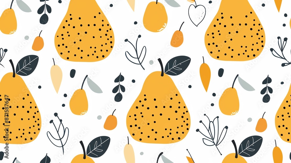 Simple seamless pattern of hand-drawn pears with minimal detail Simple seamless pattern of hand-drawn pears with minimal detail