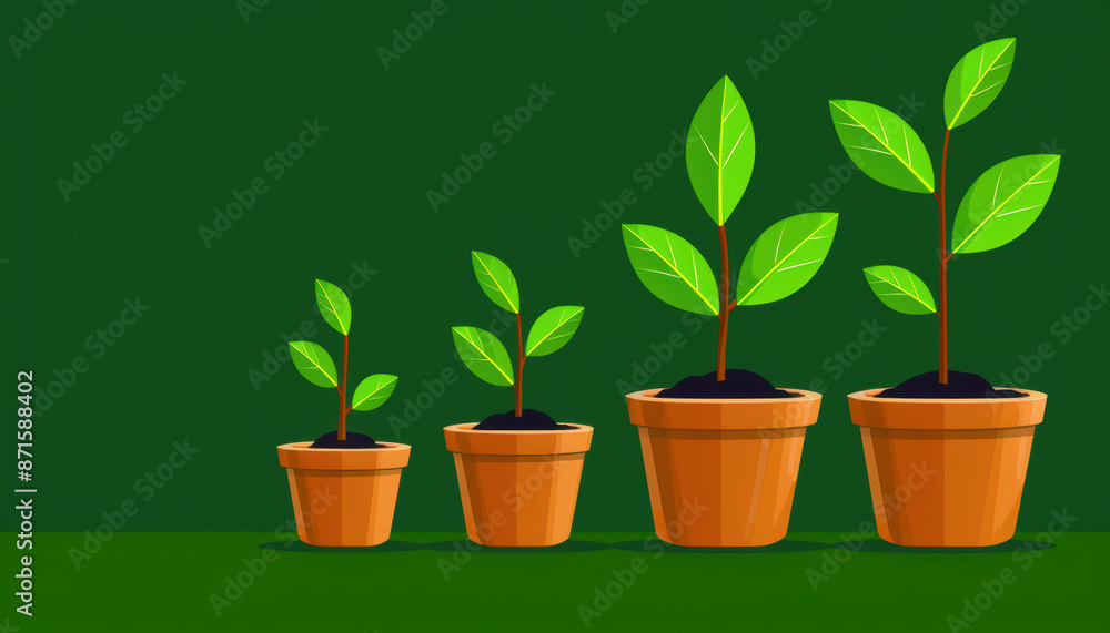 A series of potted plants are shown in a row A series of potted plants are shown in a row