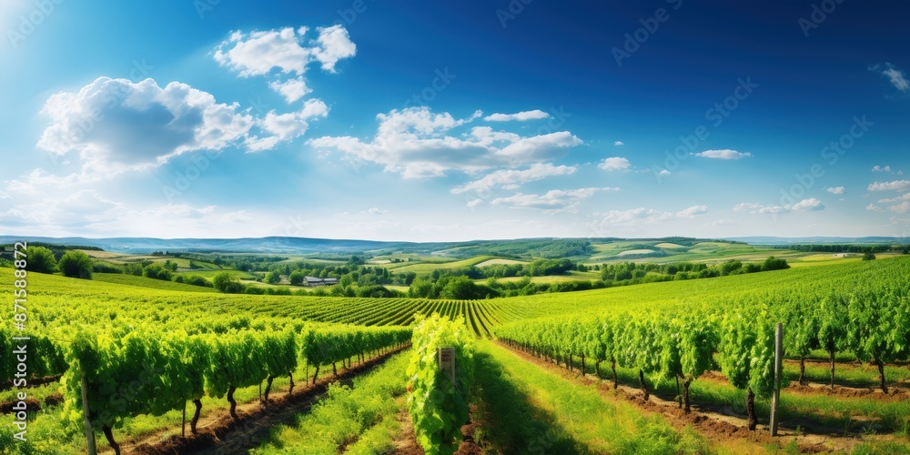 Fototapeta premium Vineyard Landscape under a Blue Sky