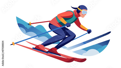 cartoon winter sports illustration featuring a skier and a snowboarder in action on a snowy white background