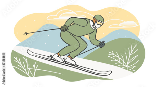 a vector illustration of a skier in action on a snowy slope, showcasing winter sports and fun