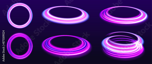 Glowing spiral. Abstract neon color glowing lines background. The energy flow tunnel. Shine round frame with light circles light effect.	