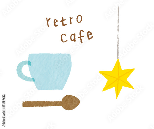 おしゃれなコーヒーカップと木のスプーンのカフェスタイルなインテリア