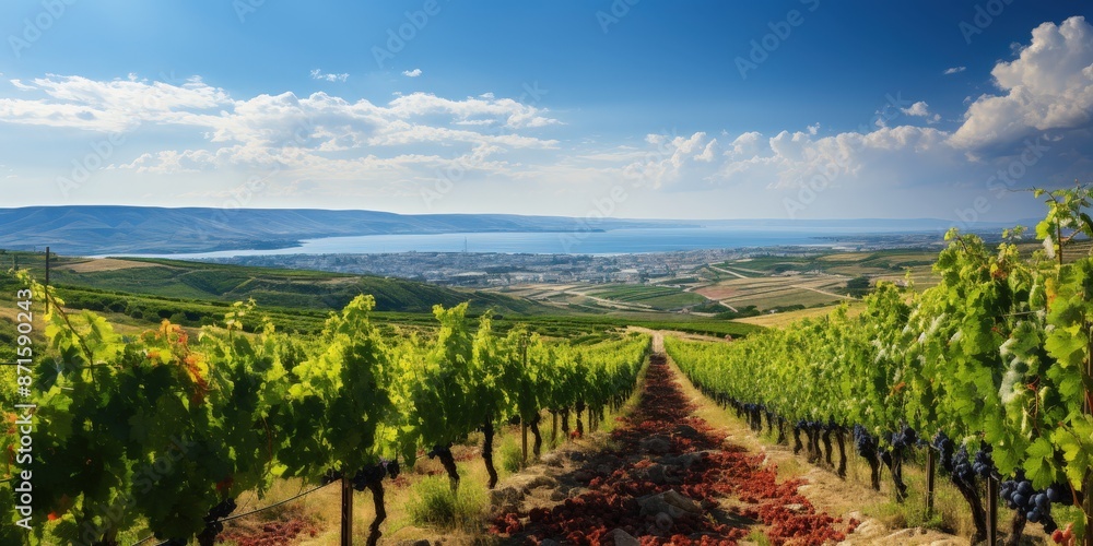Obraz premium Vineyard Landscape with Sea View