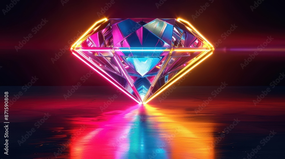 Neon-lit Diamond With Reflective Surfaces in Digital Art Style Neon-lit Diamond With Reflective Surfaces in Digital Art Style