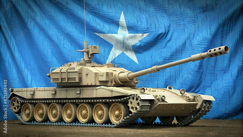 Somalia flag depicted on side part of military armored tank closeup. Army forces conceptual background Somalia flag depicted on side part of military armored tank closeup. Army forces conceptual background