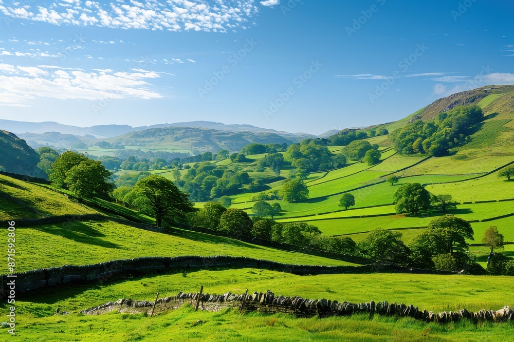 Fototapeta premium idyllic rolling countryside and farm in the morning sun