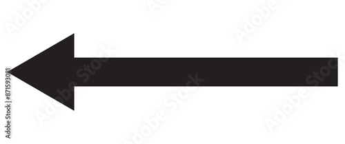 Straight long right vector arrow icon. Black large backwards or left pointing solid long arrow icon