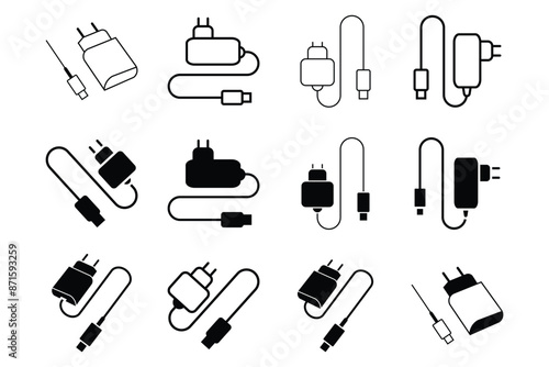 charger Flat set icon. linear style sign for mobile concept and web design. Carved crossword outline vector icon. Recreation symbol, logo

