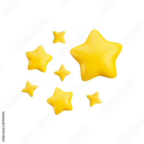 Vector 3d gold sparkling star composition on white background. Cute realistic cartoon 3d starry concept, yellow shining stars render illustration for magic decoration, web, game, app, design, nursery.