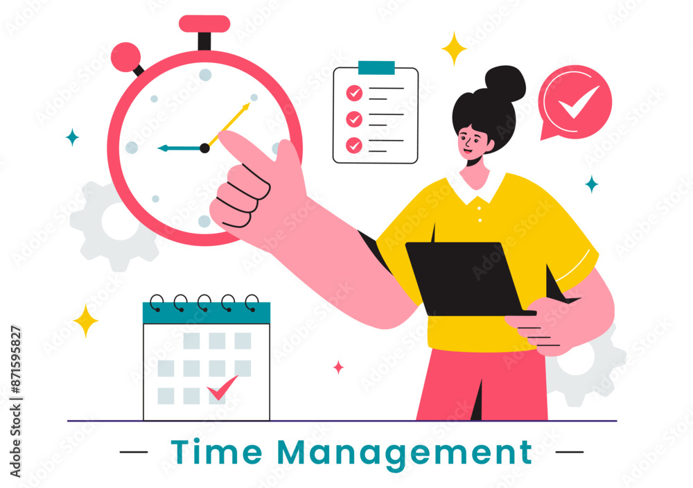 Vector Illustration of Time Management with Clock Controls and Task Planning, Training Activities, and Schedule in a Flat Cartoon Style Background Vector Illustration of Time Management with Clock Controls and Task Planning, Training Activities, and Schedule in a Flat Cartoon Style Background