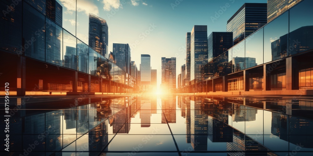 Obraz premium Sunrise Over Cityscape with Reflections