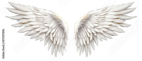 Two white angel wings spread wide apart on a transparent background. PNG