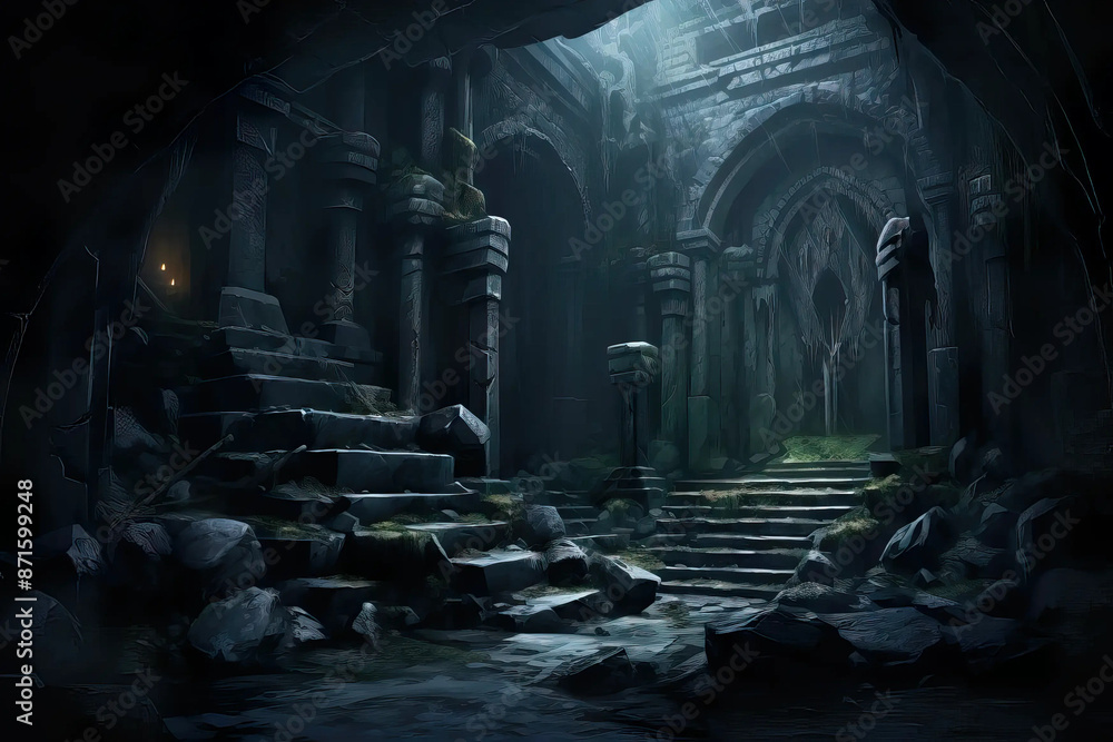 mystery, burial, runes, stone, crypt, intricate Fantasy RPG character ...