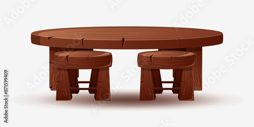 illustration of a round dining table and chairs made of solid wood