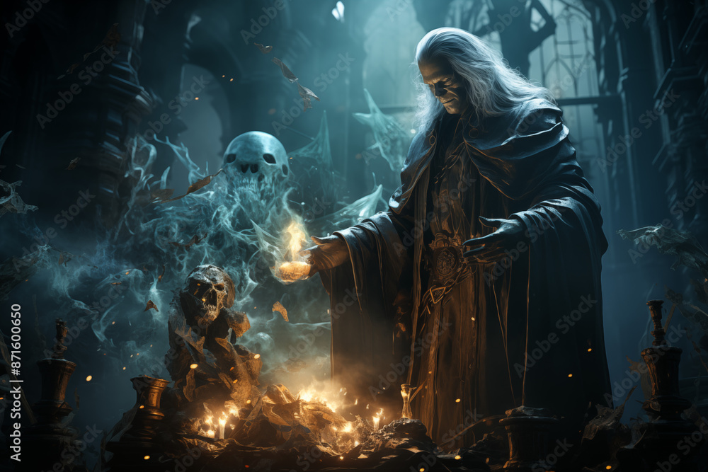 Obraz premium A Lich Casting A Spell In An Ancient And Ruined Temple