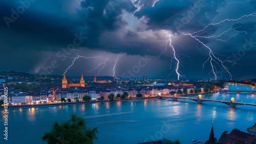 Thunderstorm lightning over the city